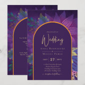 LeahG Plum Paars Goud JEWEL TONES Trouw UITNODIGIN Kaart (Voorkant / Achterkant)