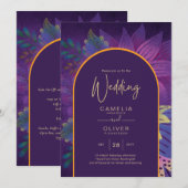 LeahG Pr Plum Paars Goud JEWEL TONES Trouw UITNODI Kaart (Voorkant / Achterkant)