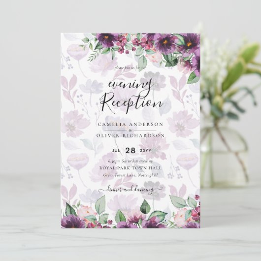 LeahG Prum Paarse Bes Bloemig Bruiloft Herfst Wint Kaart (Staand voorkant)