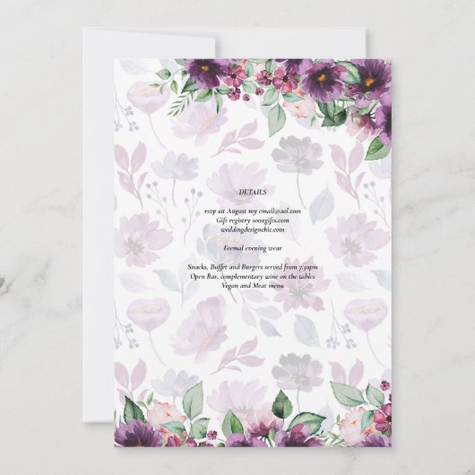 LeahG Prum Paarse Bes Bloemig Bruiloft Herfst Wint Kaart (Achterkant)