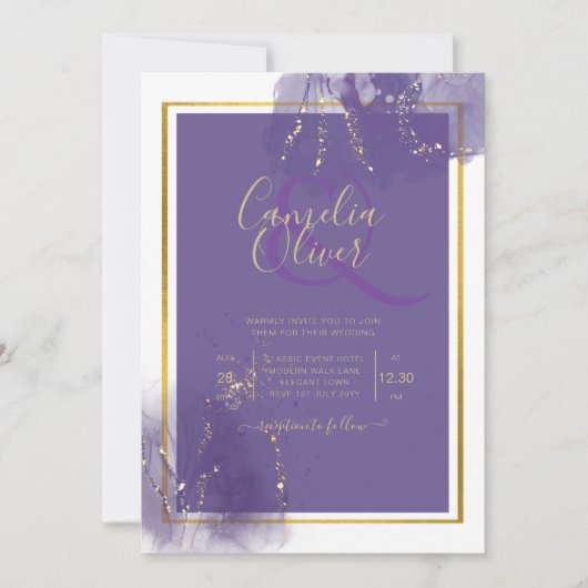 LeahG PURPER GOUD Trouw Lavendel ALCOHOL INKT Kaart (Voorkant)