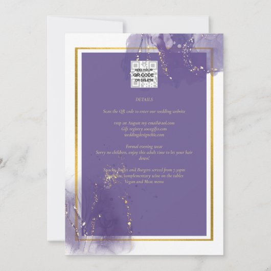 LeahG PURPER GOUD Trouw Lavendel ALCOHOL INKT Kaart (Achterkant)