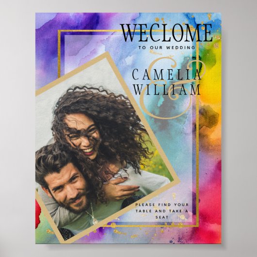 LeahG Rainbow Ink PHOTO Wedding WELCOME SIGN Poster (Voorkant)