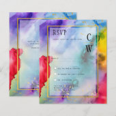 LeahG Rainbow Pride Alcohol Ink Weddin RSVPg (Voorkant / Achterkant)