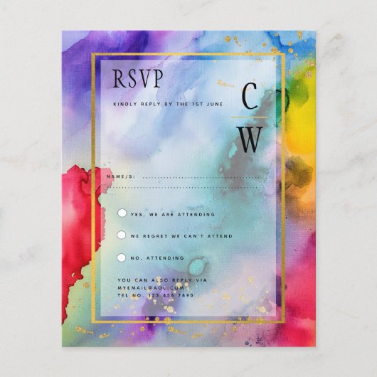 LeahG Rainbow Pride Alcohol Ink Weddin RSVPg (Voorkant)