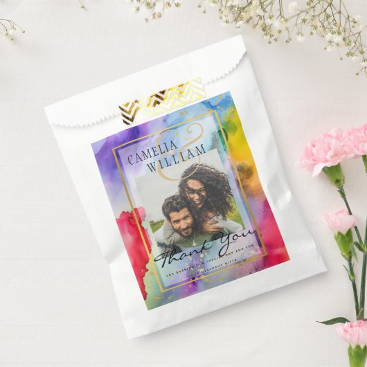 LeahG Rainbow Pride Alcohol Ink Wedding Bedankzakje (Gezegeld)