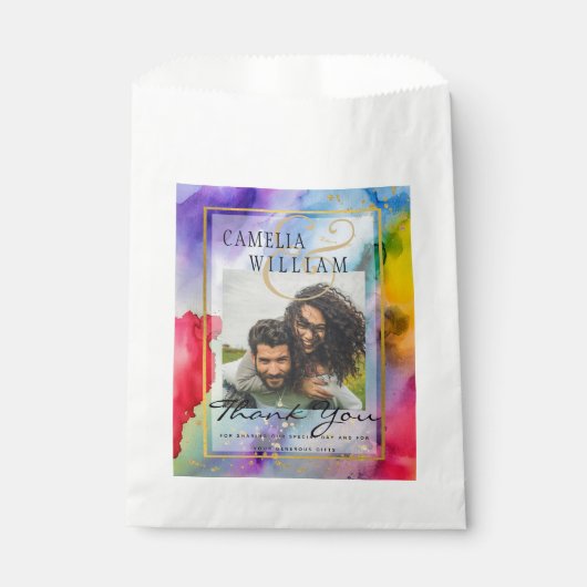 LeahG Rainbow Pride Alcohol Ink Wedding Bedankzakje (Voorkant)
