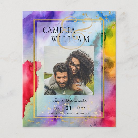 LeahG Rainbow Pride Ink PHOTO Wedding Save Date Flyer (Voorkant)