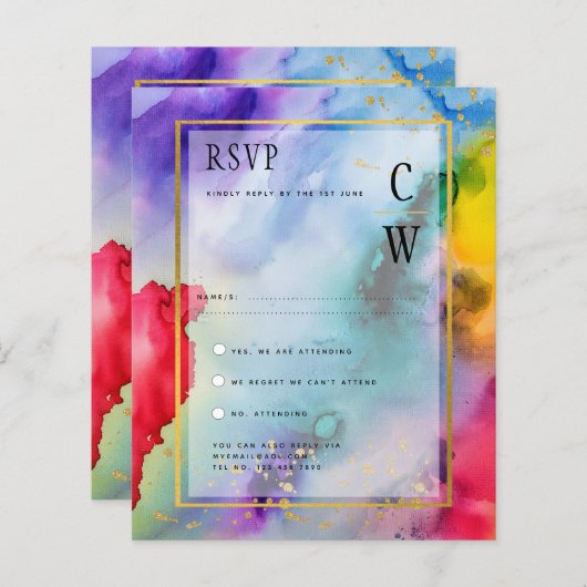 LeahG Regenboog Pride Alcohol Ink Trouw RSVPg (Voorkant / Achterkant)