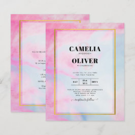 LeahG Roze Aqua Blauw Goud INK Trouw UITNODIGING