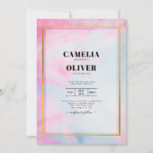 LeahG Roze Aqua Blauw Goud INK Trouw UITNODIGING (Voorkant)