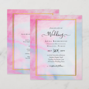 LeahG Roze Aqua Blauw Goud INK Trouw UITNODIGING