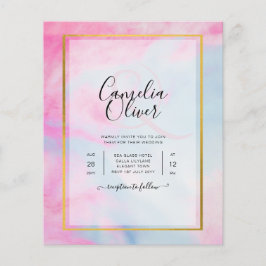 LeahG Roze Aqua Blauw Goud INK Trouw UITNODIGING Flyer