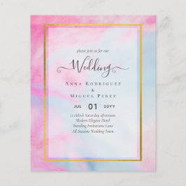 LeahG Roze Aqua Blauw Goud INK Trouw UITNODIGING Flyer