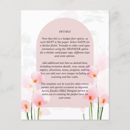 LeahG Roze Calla Lelieën Elegante Trouw Uitnodigin Flyer (Achterkant)