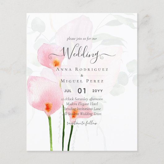 LeahG Roze Calla Lily Bloemen Bruiloft Invite alli Flyer (Voorkant)