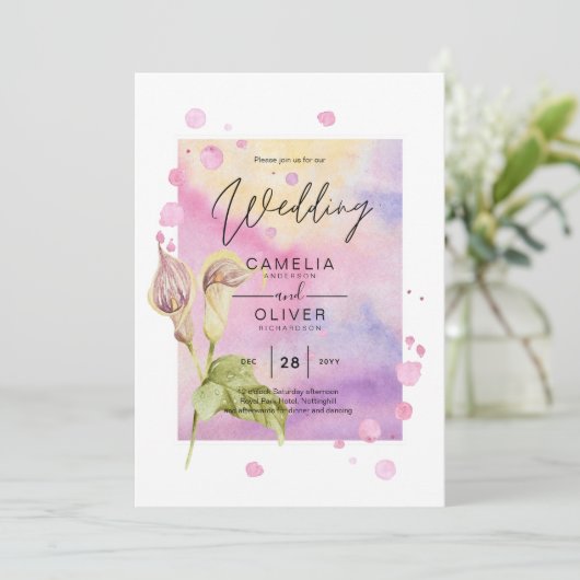 LeahG Roze Calla Lily Bloemen Bruiloft Uitnodiging (Staand voorkant)