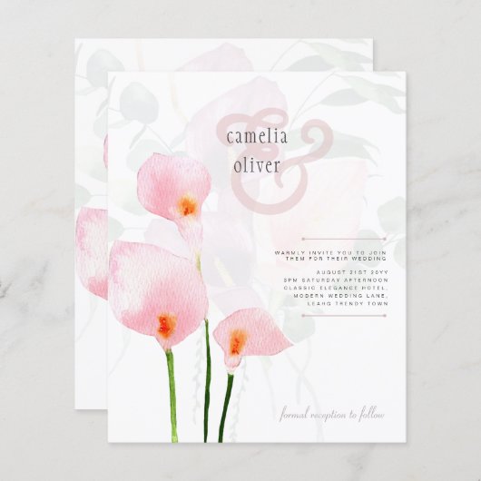 LeahG Roze Calla Lily Floral Wedding Invite (Voorkant / Achterkant)