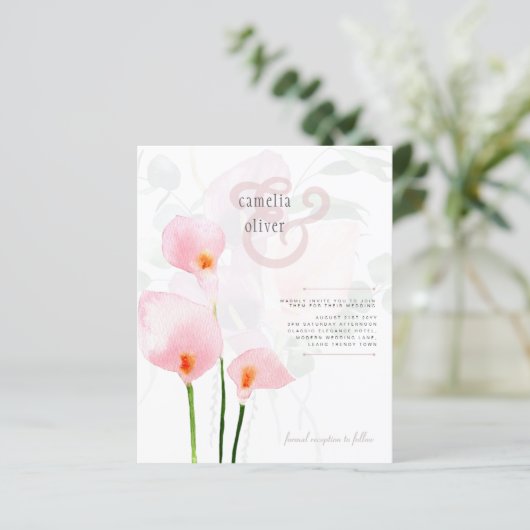 LeahG Roze Calla Lily Floral Wedding Invite (Staand voorkant)