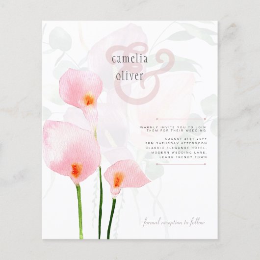 LeahG Roze Calla Lily Floral Wedding Invite (Voorkant)