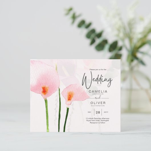 LeahG Roze Calla Lily Floral Wedding Invite (Staand voorkant)
