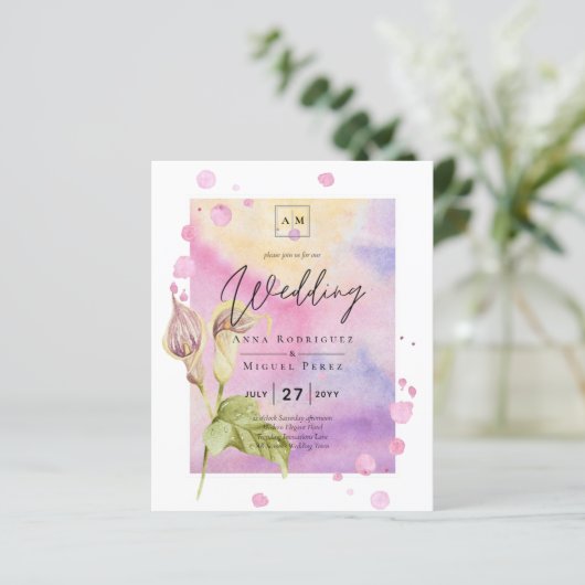 LeahG Roze Calla Lily Floral Wedding Invite (Staand voorkant)