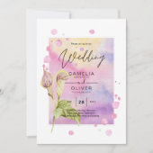 LeahG Roze Calla Lily Floral Wedding Invite allin1 Kaart (Voorkant)