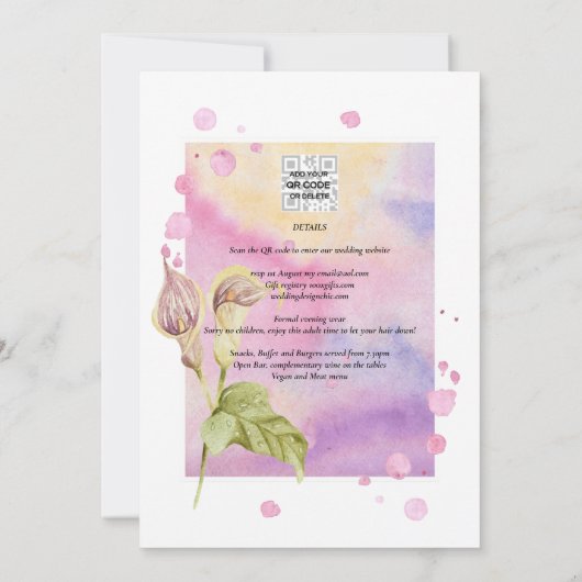 LeahG Roze Calla Lily Floral Wedding Invite allin1 Kaart (Achterkant)