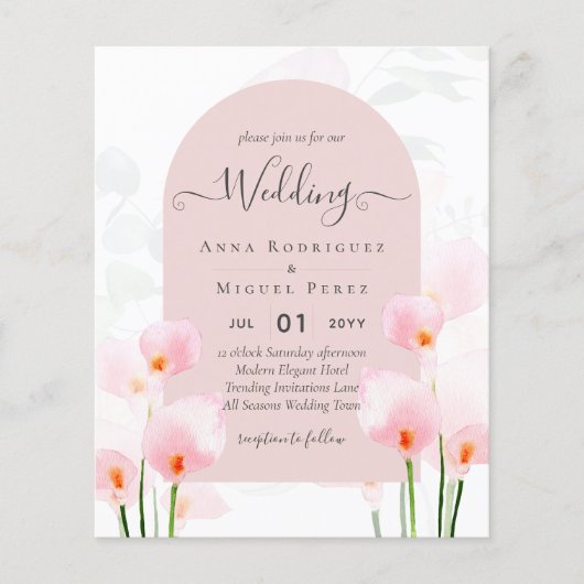 LeahG Roze Calla Lily Floral Wedding Invite Flyer (Voorkant)