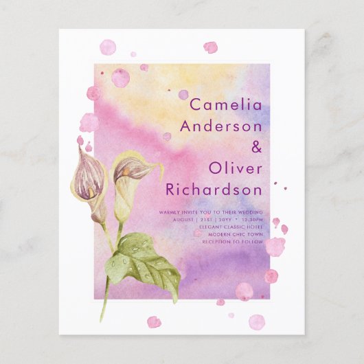 LeahG Roze Calla Lily Floral Wedding Invite Flyer (Voorkant)