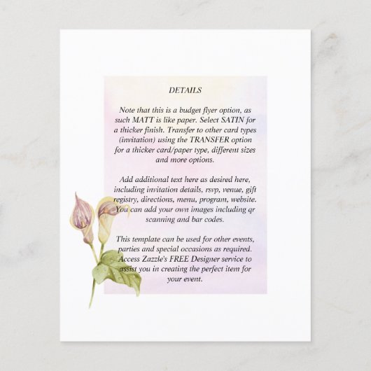 LeahG Roze Calla Lily Foto Overlay Huwelijksuitnod Flyer (Achterkant)