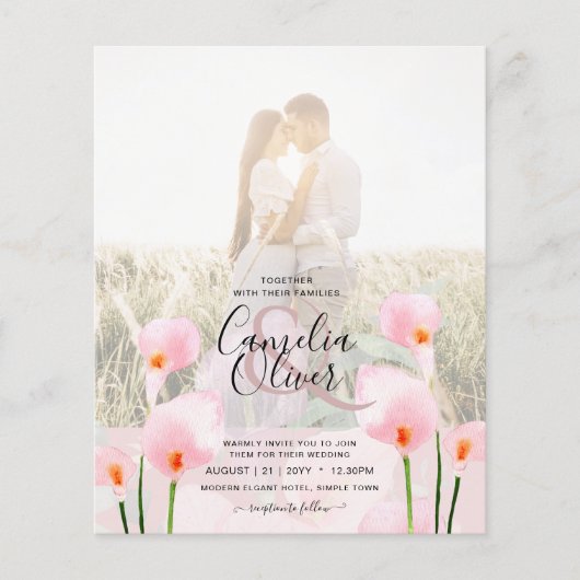 LeahG Roze Calla Lily PHOTO Overlay Wedding Invite (Voorkant)