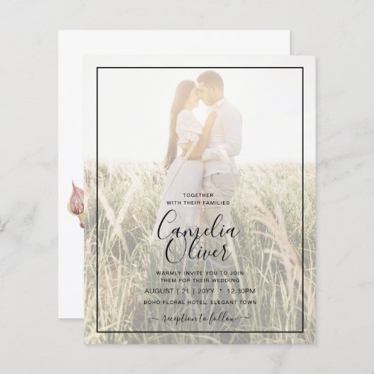 LeahG Roze Calla Lily PHOTO Overlay Wedding Invite (Voorkant / Achterkant)