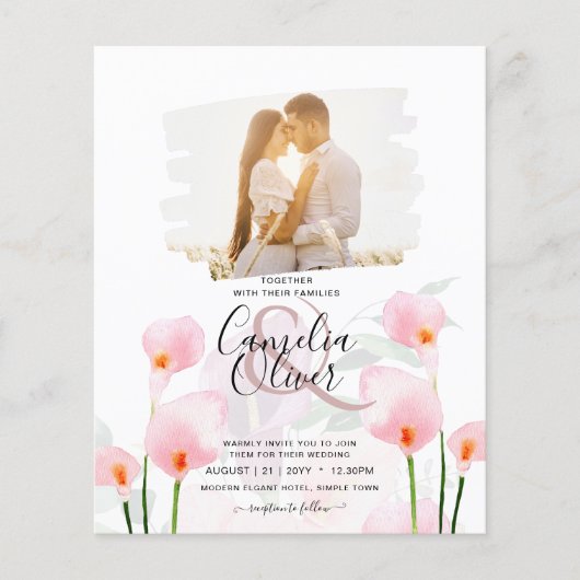 LeahG Roze Calla Lily PHOTO Overlay Wedding Invite (Voorkant)