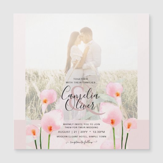 LeahG Roze Calla Lily PHOTO Overlay Wedding Invite (Voorkant)