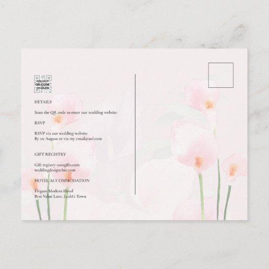 LeahG Roze Calla Lily PHOTO Overlay Wedding Invite Briefkaart (Achterkant)