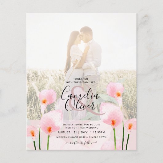 LeahG Roze Calla Lily PHOTO Overlay Wedding Invite Flyer (Voorkant)