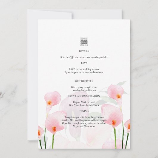 LeahG Roze Calla Lily PHOTO Overlay Wedding Invite Kaart (Achterkant)