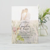 LeahG Roze Calla Lily PHOTO Overlay Wedding Invite Kaart (Staand voorkant)