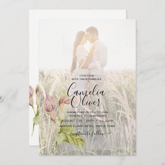 LeahG Roze Calla Lily PHOTO Overlay Wedding Invite Kaart (Voorkant / Achterkant)