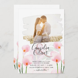 LeahG Roze Calla Lily PHOTO Overlay Wedding Invite Kaart