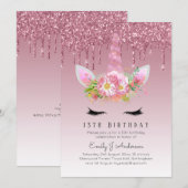 LeahG roze glitter eenhoorn meisjes verjaardag uit Kaart (Voorkant / Achterkant)