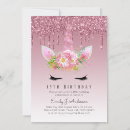 LeahG roze glitter eenhoorn meisjes verjaardag uit Kaart