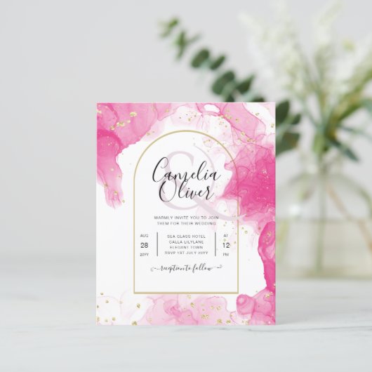 LeahG ROZE GOUDEN INKT Abstracte Huwelijks UITNODI (Staand voorkant)