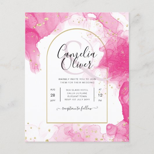 LeahG ROZE GOUDEN INKT Abstracte Huwelijks UITNODI (Voorkant)
