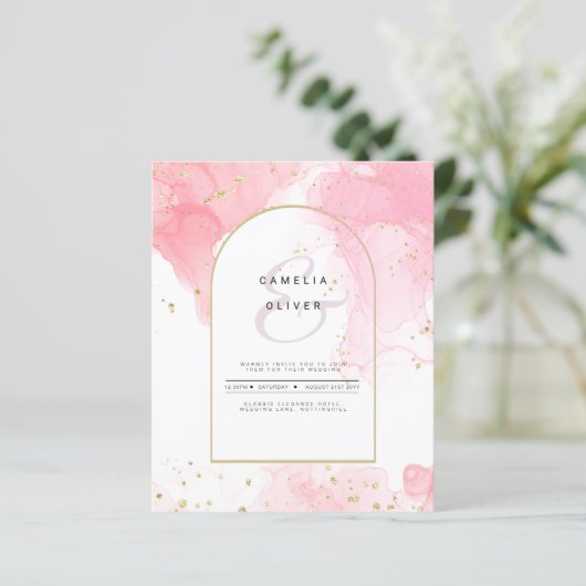LeahG ROZE GOUDEN INKT Abstracte Huwelijks UITNODI (Staand voorkant)