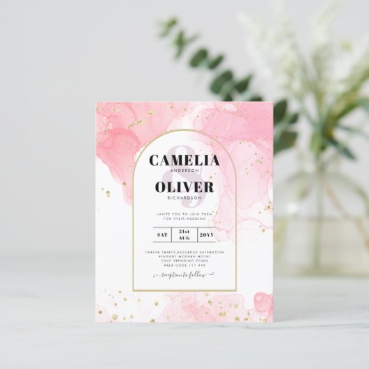 LeahG ROZE GOUDEN INKT Abstracte Huwelijks UITNODI (Staand voorkant)