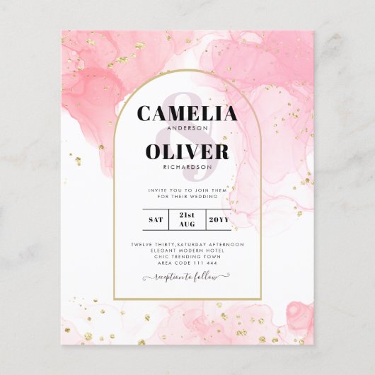 LeahG ROZE GOUDEN INKT Abstracte Huwelijks UITNODI (Voorkant)