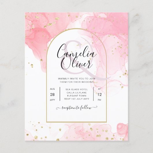 LeahG ROZE GOUDEN INKT Abstracte Huwelijks UITNODI Flyer (Voorkant)