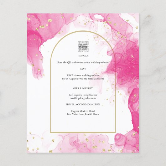 LeahG ROZE GOUDEN INKT Abstracte Huwelijks UITNODI Flyer (Achterkant)